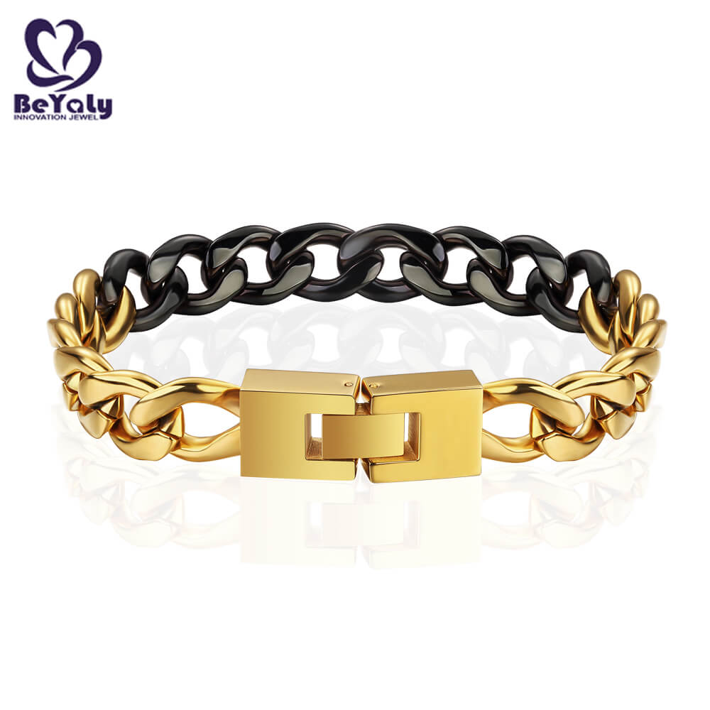Stainless Steel Gold And Black Plated Chain Bracelet
