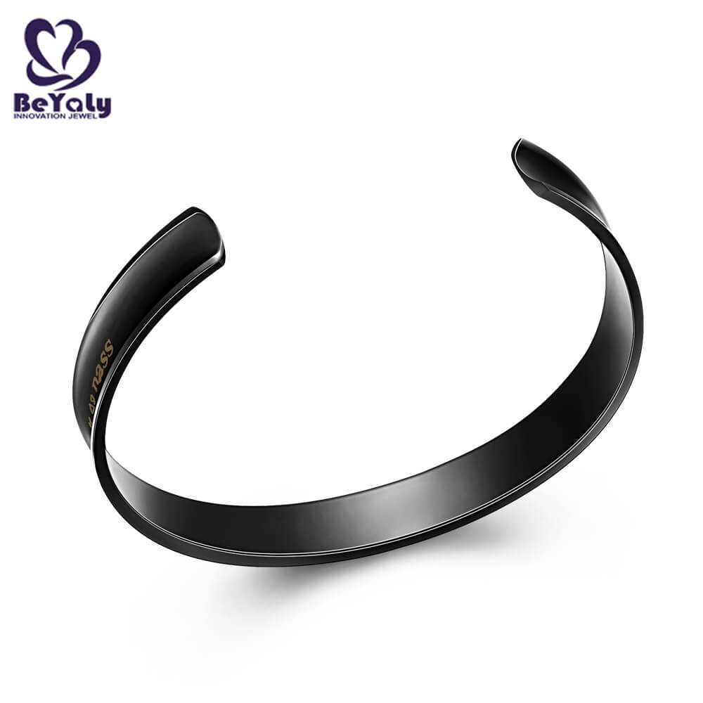 product-Stainless steel pray strings design black plated cuff bangle-BEYALY-img
