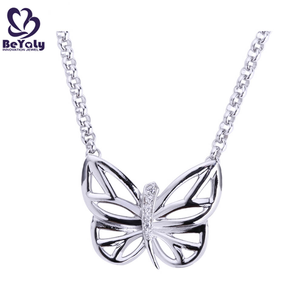Stock silver chains butterfly delicate carved pendants necklace