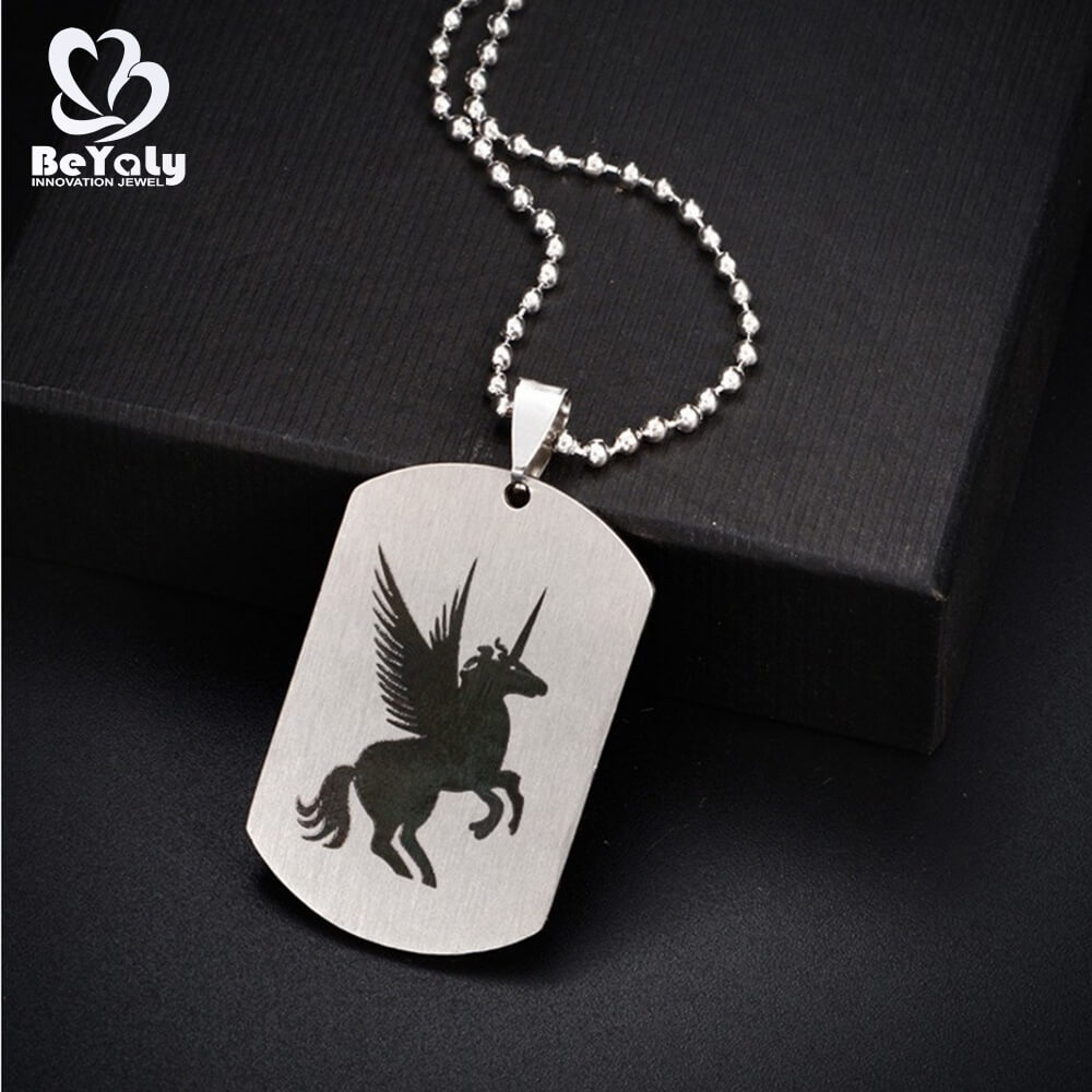 product-Wholesale stainless steel jewelry unicorn Pegasus dog tag necklace-BEYALY-img