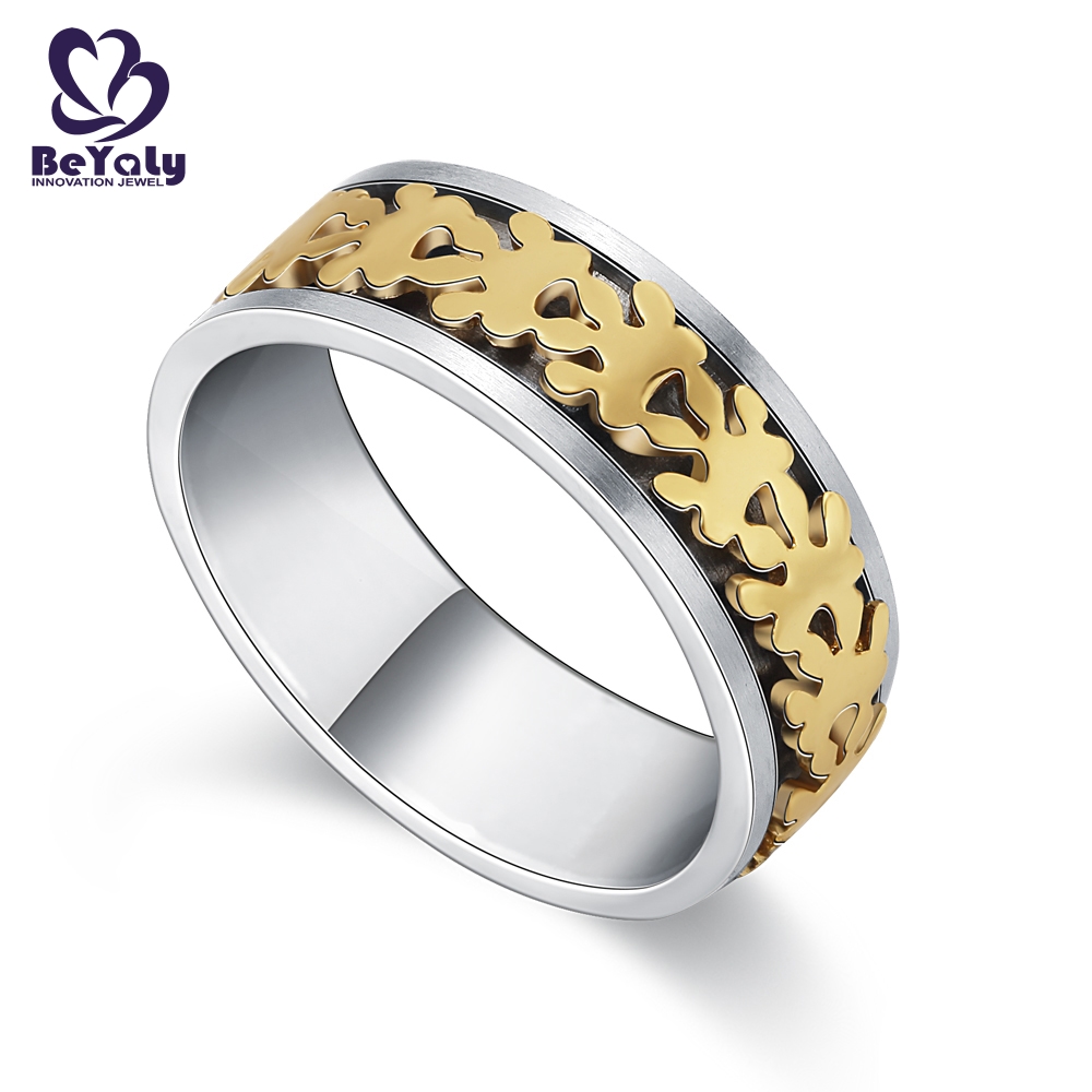 product-Satin gold claw engraving mens stainless steel ring set-BEYALY-img