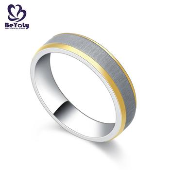 Matte silver band satin gold edge simple design rings