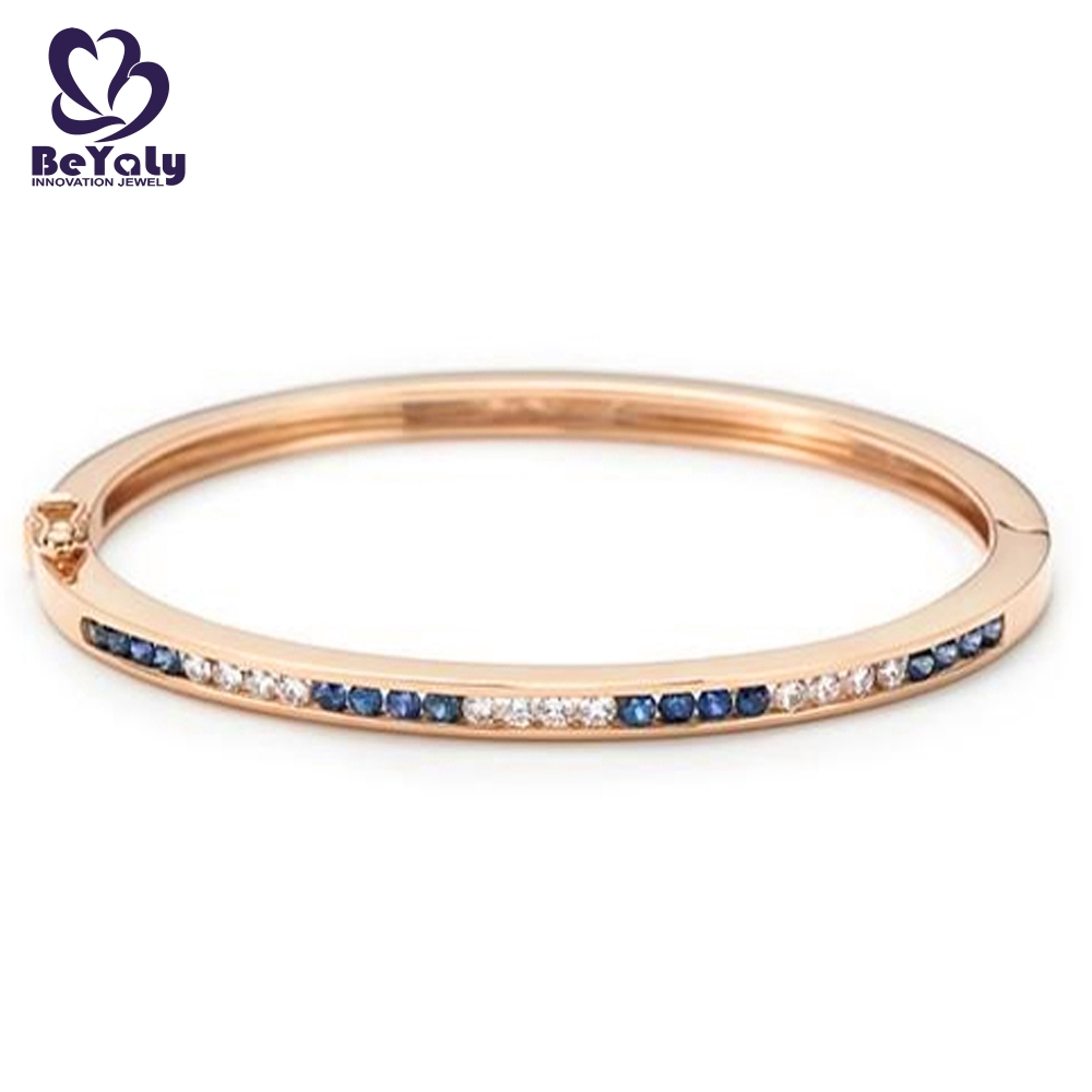 Rose gold plated two color zircon bangle for women
