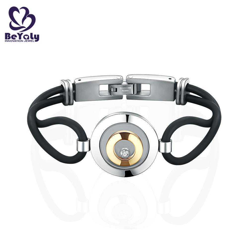 product-BEYALY-Gold plated disc charm black leather buckle bangle bracelet-img-2
