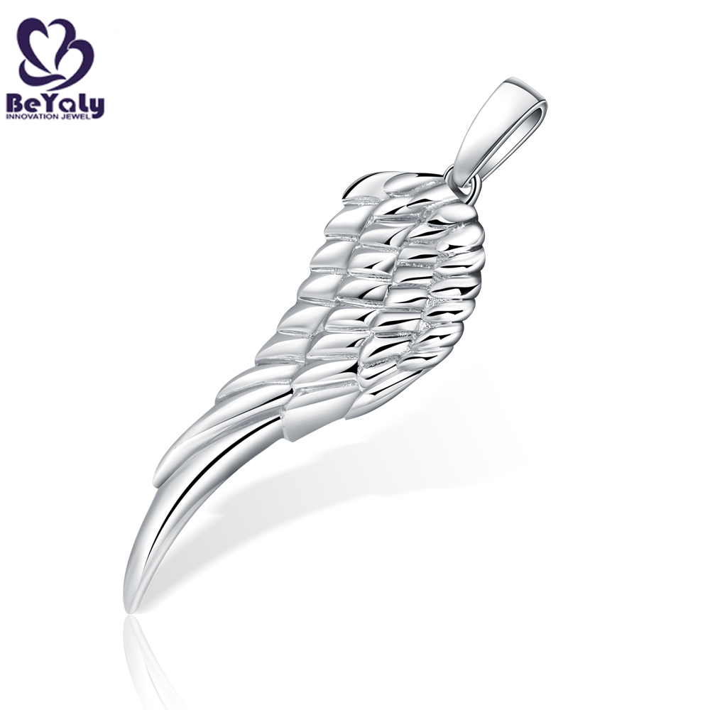 Custom design brass or silver engraving full filled feathers wing pendant