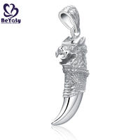 Wolf or monster head engraved tooth shape charm hip hop pendant