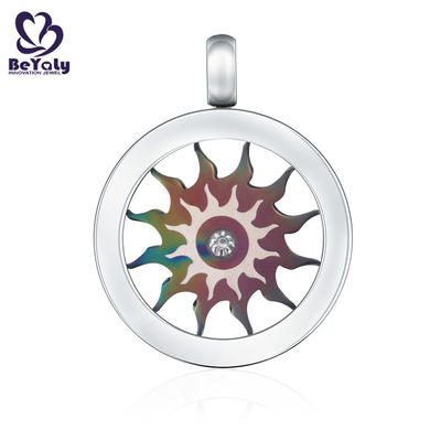 Color plating round stainless steel sun shape disc pendant for men