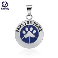 Round stainless steel paws for peace pendant blue enamel jewelry