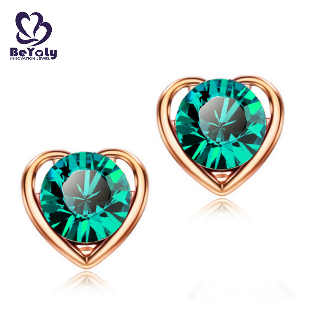 Wholesale heart shape green stone sterling silver lady earring