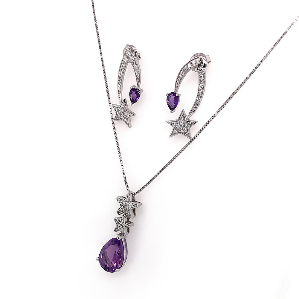 product-BEYALY-Fashion jewelry 925 sterling silver beautiful purple gemstone jewelry set star shape -2