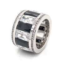 Unique design white and black channel setting cubic zirconia silver ring
