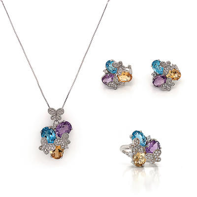 Colorful Jewelry oval Zircon necklace,earrings and ring Jewelry Set