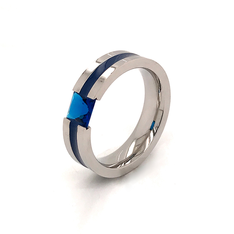 Wholesale channel setting Metal Rings with blue zircon Inlay for Men ,Comfort Fit Ring