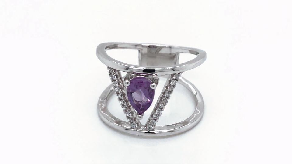 Fashion jewelry Purple Birthstone Silver Ring Zircon geometric shape Luxury ring