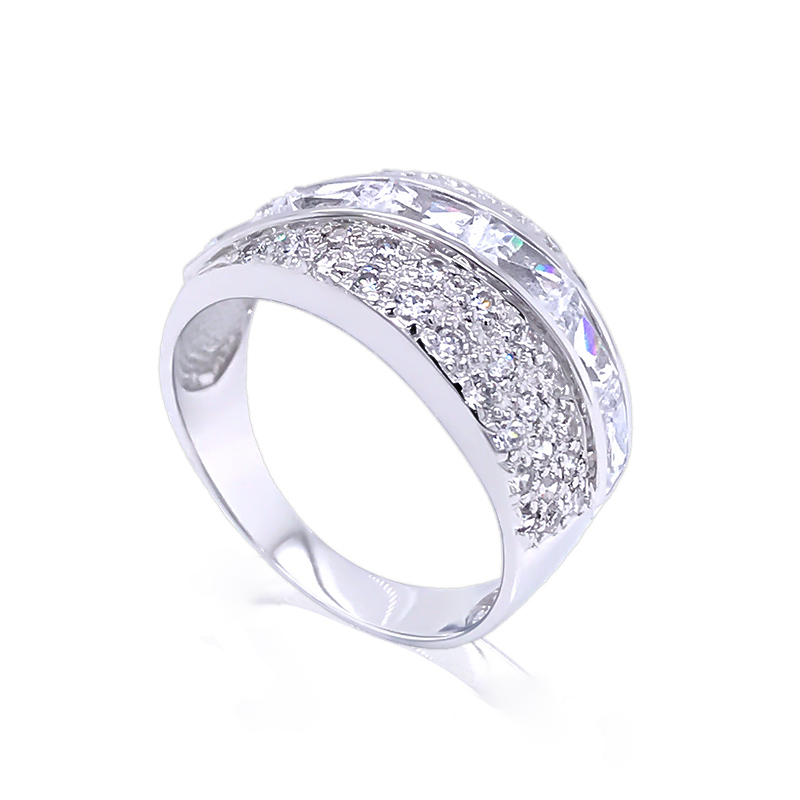 oblique cubic zircon half pave silver 925 ring