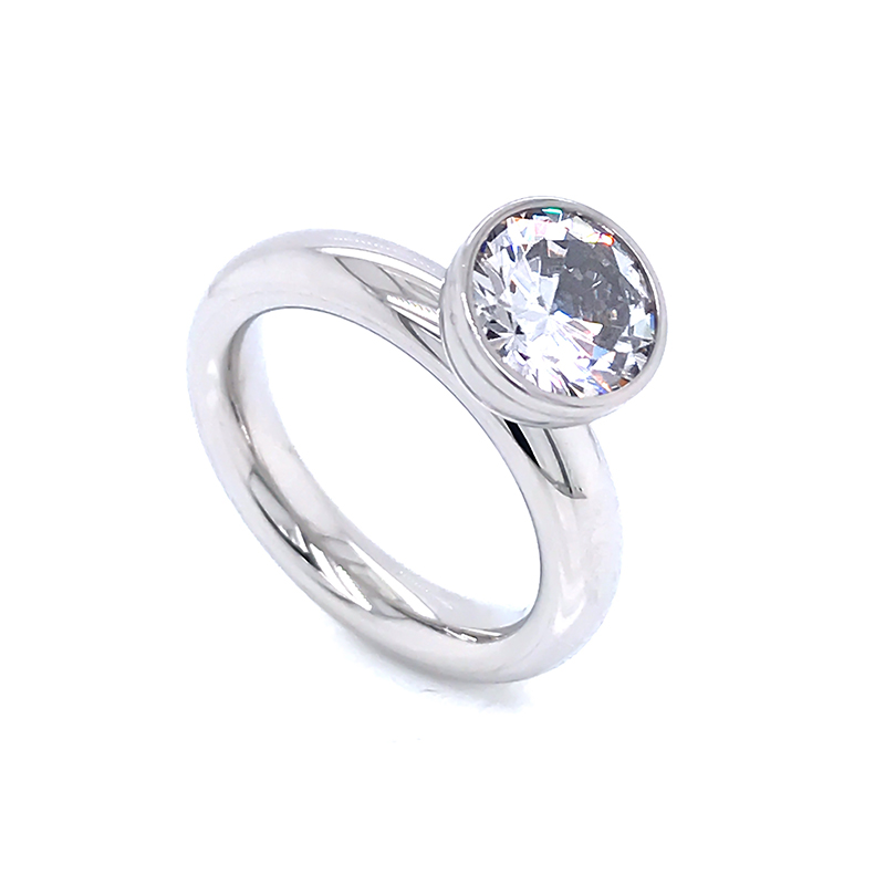 Stainless steel jewelry Bezel Setting Round CZ Engagement Rings