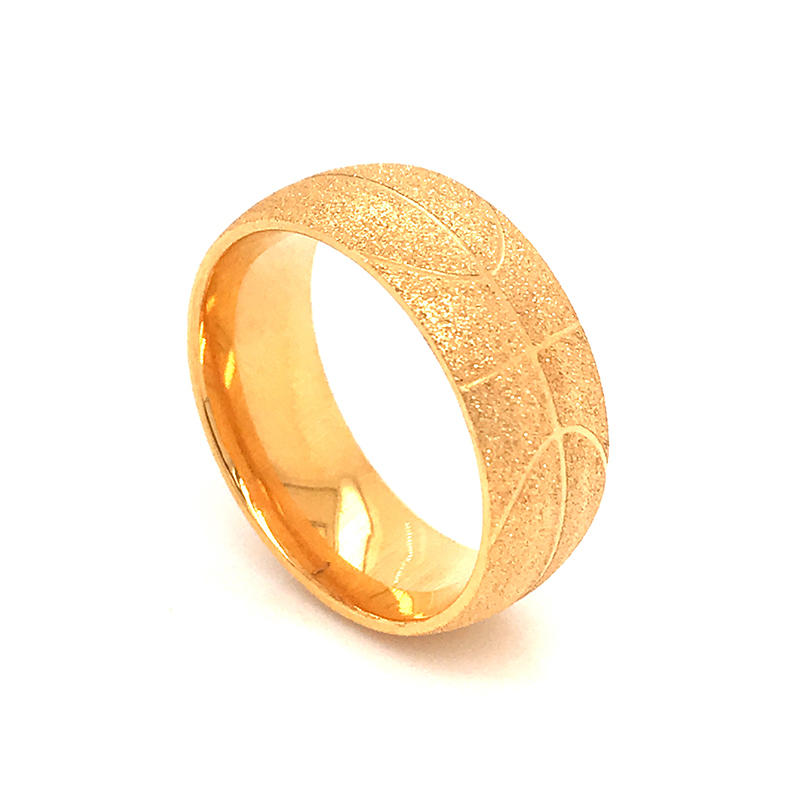 Stainless Steel Rings Circle Frosted Gold Color Polish basketball pattern ring