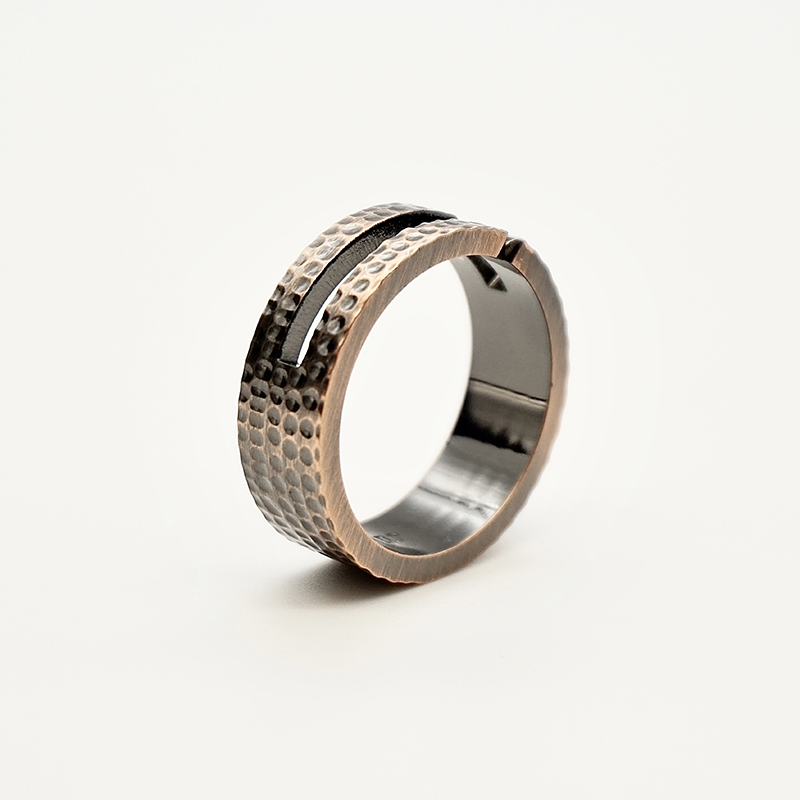 Men's stainless steel Hammered jewelry Texture Engraved Sparkling Bronze Ring