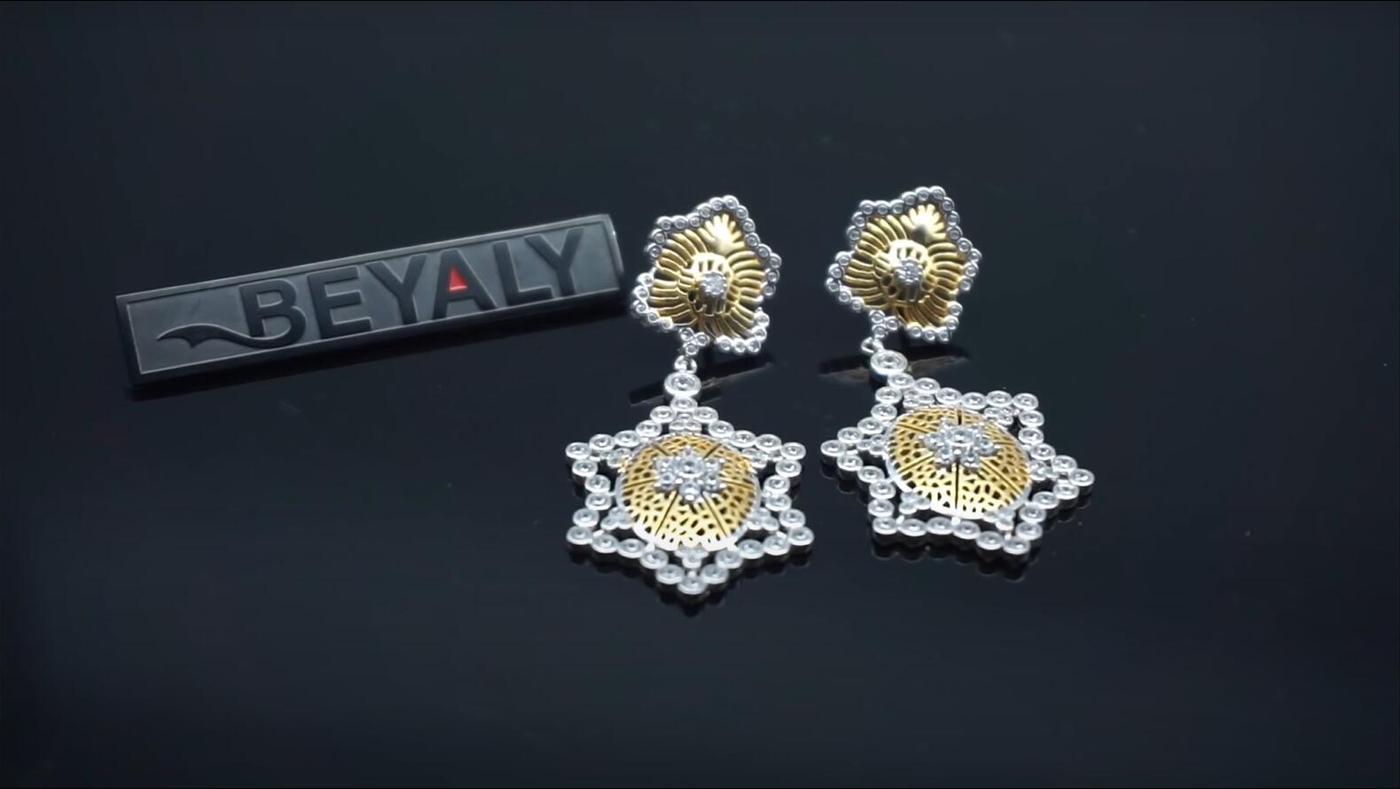 Italian craft earring jewelry honeycomb hollow gold-plated earrings