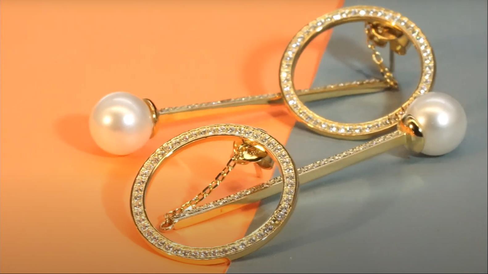 Shiny combination of strip and Circle pearl Earrings