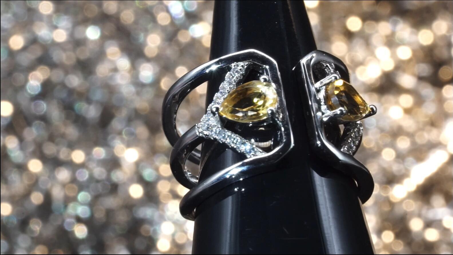 Geometric design gemstone silver ring for women