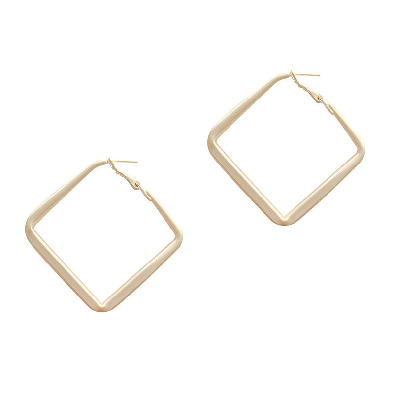 Custom Earring Wholesale Manufacturer-Big Square Hoop Lady Large Geometric Hollow Statement Charms Earrings