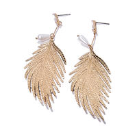 2020 Wholesale costume women jewelry new design Fashion Gold plated Leaf Shape Pearl Drop Earrings