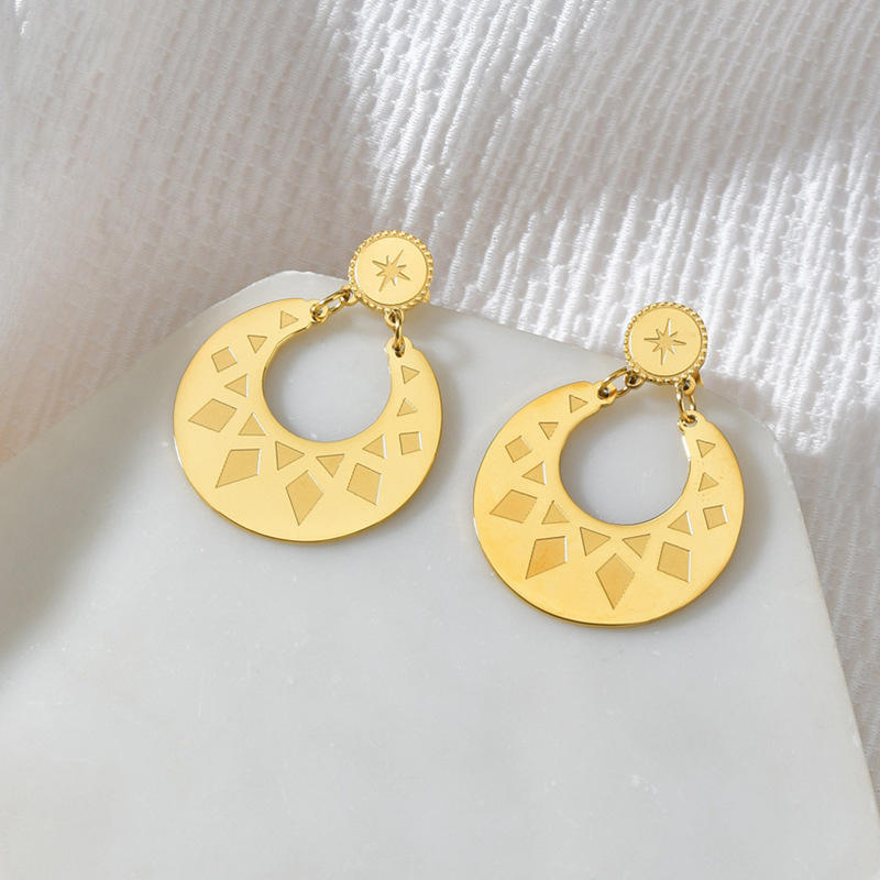 product-Custom Stainless Steel Big Hoop Earring Jewelry Women jewelry customized moon and star earri-3