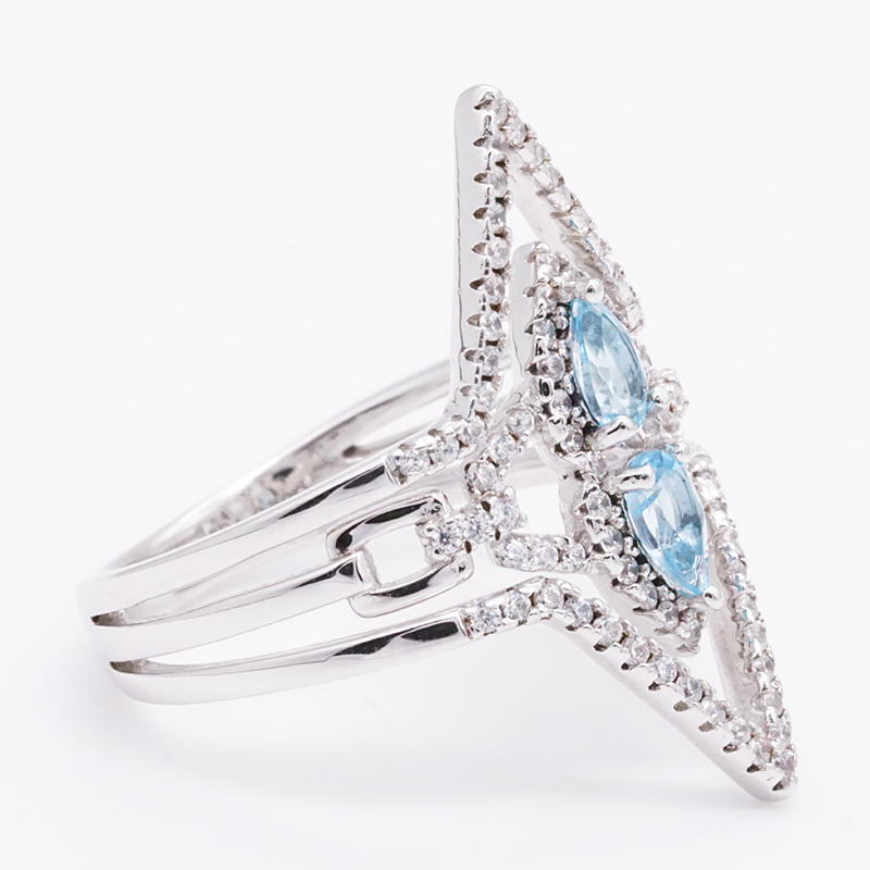 product-Sterling Silver Jewelry Manufacturers-Custom Elegant Blue Genstone Diamond Ring Manufacturer-3