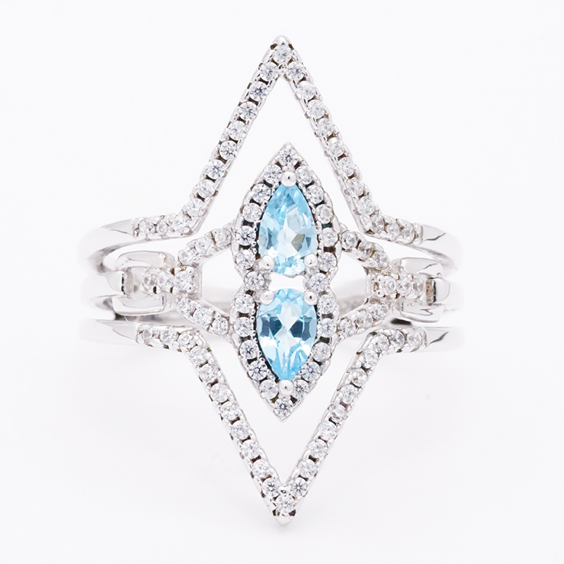 Special design elegant blue genstone diamond ring