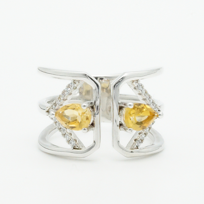 Geometric design gemstone silver ring for women