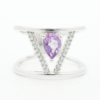 Fashion jewelry Purple Birthstone Silver Ring Zircon geometric shape Luxury ring