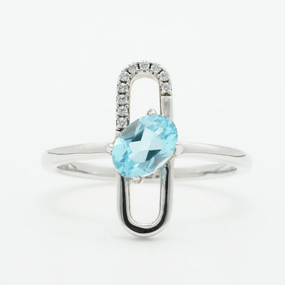 Special design paper Paper clip shape 925 Sterling Silver Jewelry Ring With Blue Topaz