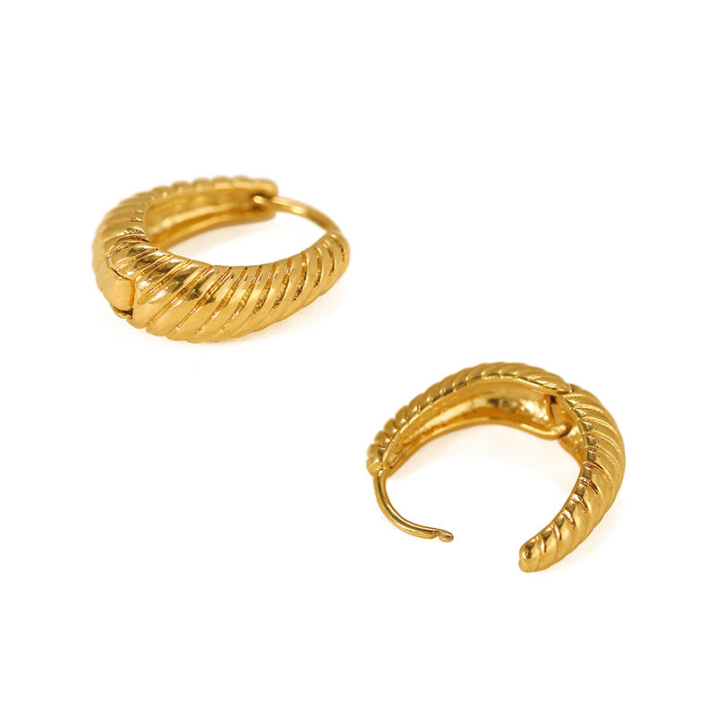 Fine jewelry 18k gold plated Simple Braid Twisted Petite Hoop Earring women