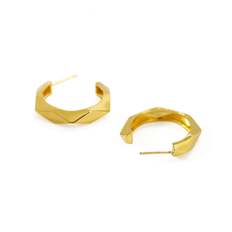 2021 New Trendy Faceted brass Earring Polished Rhombus Hoop Earring Dainty Jewelry for Women