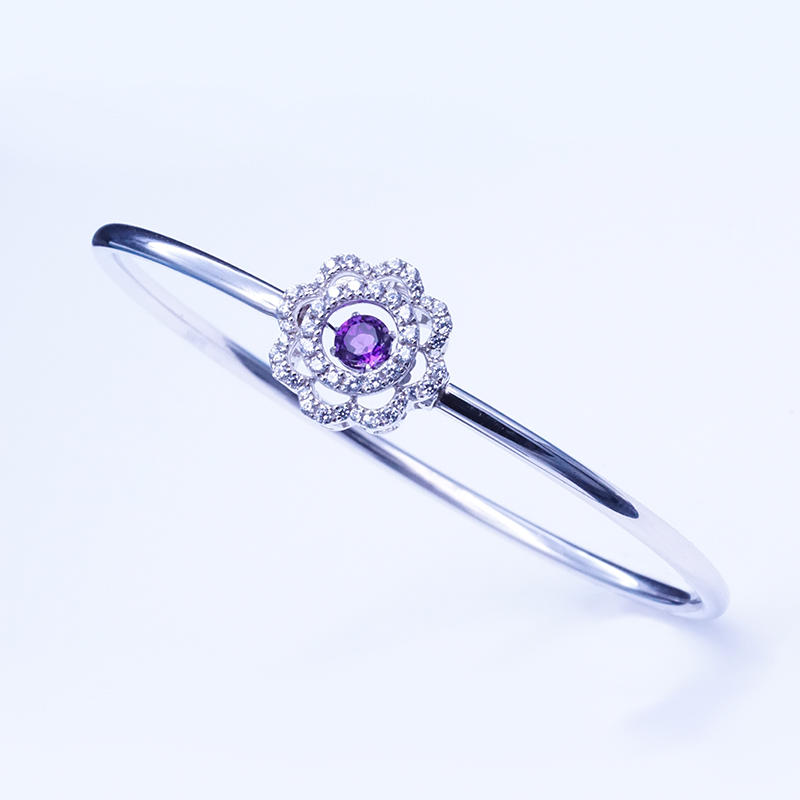 2020 elegant Design Hand Jewelry Danding Stone purple gemstone Women Sterling Silver Bracelet Bangle
