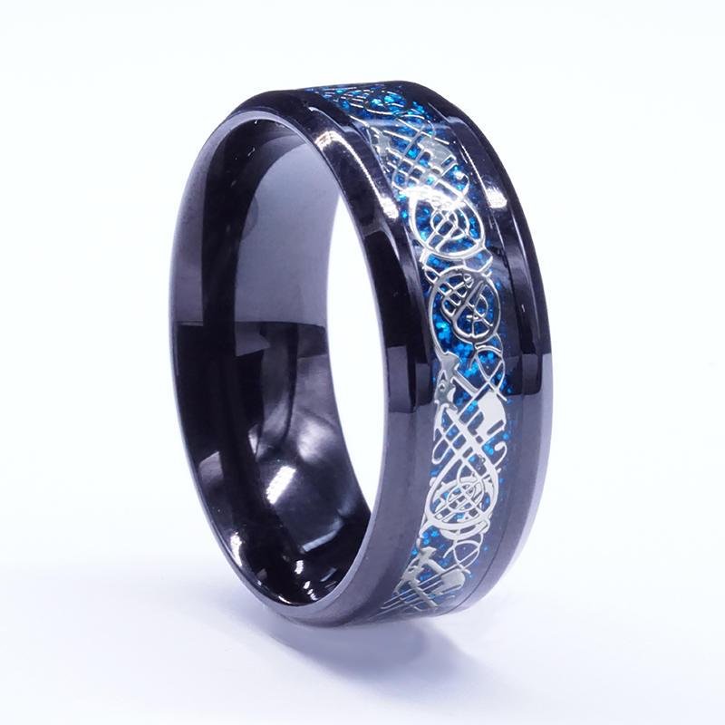 Men's Black Tungsten with Gold Celtic Dragon Unisex Ring
