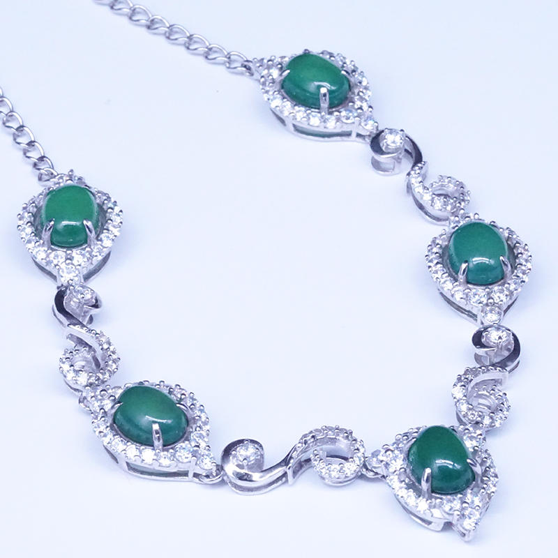 Wholesale S925 gold plated sterling silver oval jade necklace