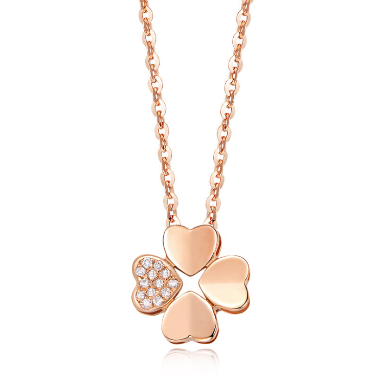 Rose Gold plated custom simple design four leaf clover pendant necklace