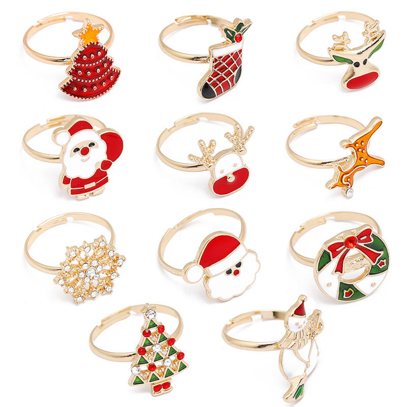 Christmas Ring Jewelry Snowman Ring Elk Christmas Tree Alloy Epoxy Ring