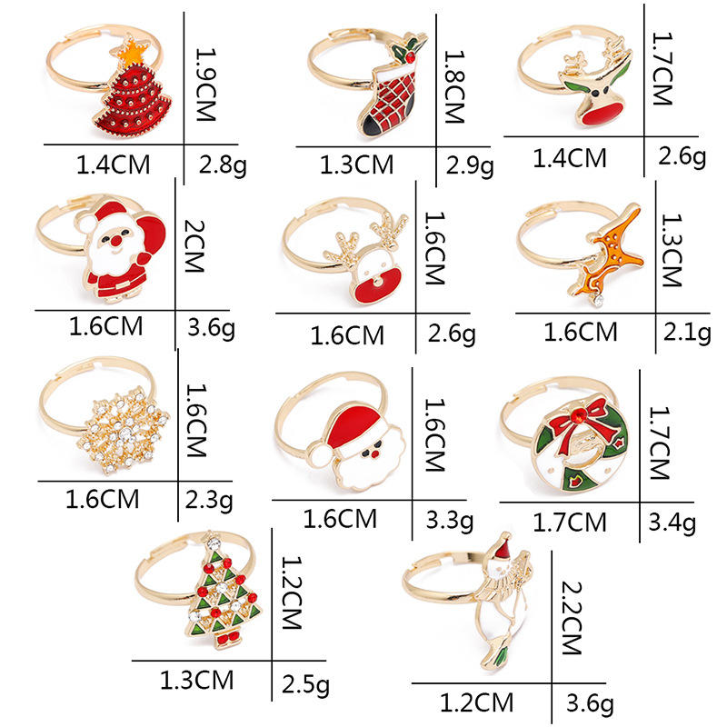 product-BEYALY-Christmas Ring Jewelry Snowman Ring Elk Christmas Tree Alloy Epoxy Ring-img-2
