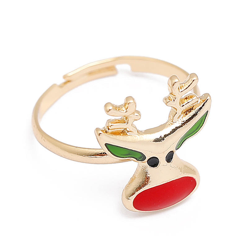 product-BEYALY-Christmas Ring Jewelry Snowman Ring Elk Christmas Tree Alloy Epoxy Ring-img-3