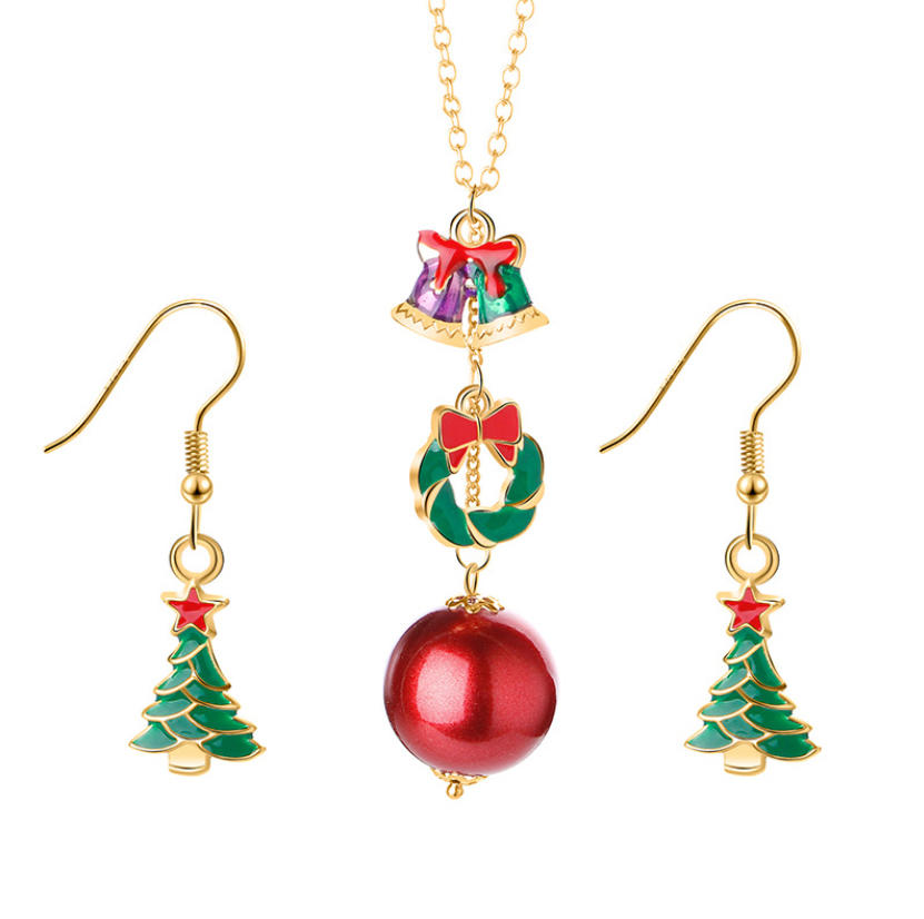 product-BEYALY-Christmas Jewelry Gifts Drop Oil Elk Bell Earrings And Necklaces Sets-img-3