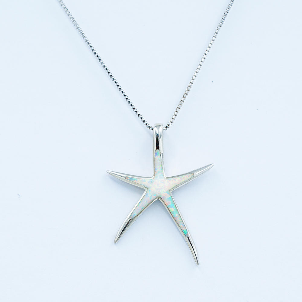 Summer collection Sterling Silver white opal inlay Starfish pendant necklace