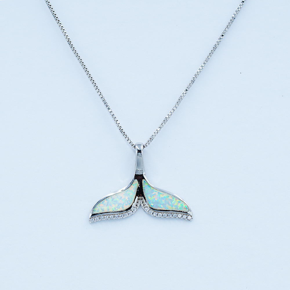 The summer collection sterling silver sea blue opal dolphin pendant necklace