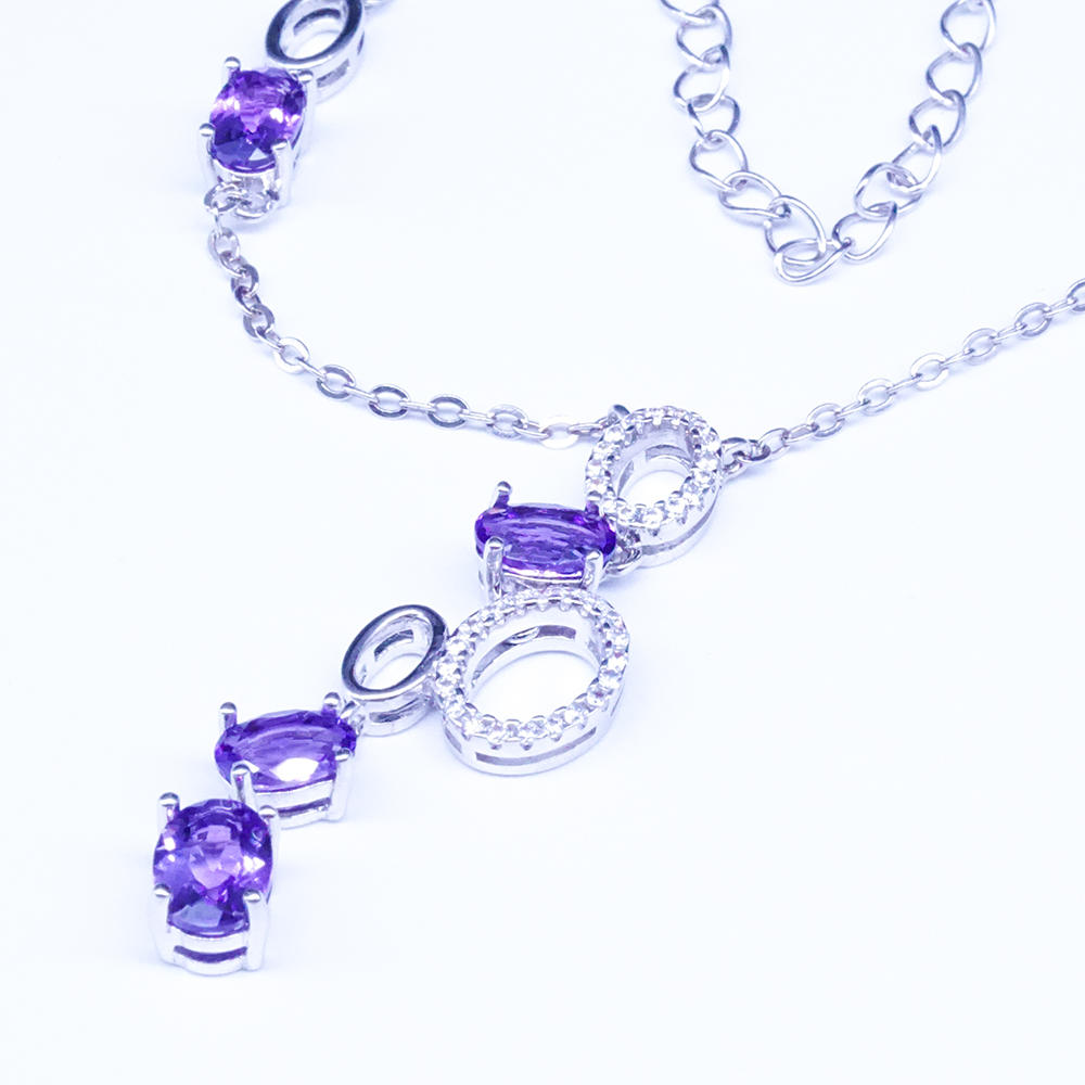 product-BEYALY-Purple oval Shape Zirconia Bubble Pendant Necklace in Silver-img-2