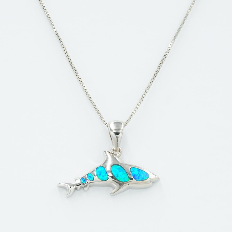 Summer Collection丨Sterling Silver Sea Blue Opal Dolphin Pendant Necklace