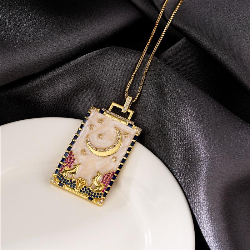 product-BEYALY-Custom gold plated micro pave shiny zircon enamel moon charm Pendant necklace-img-2