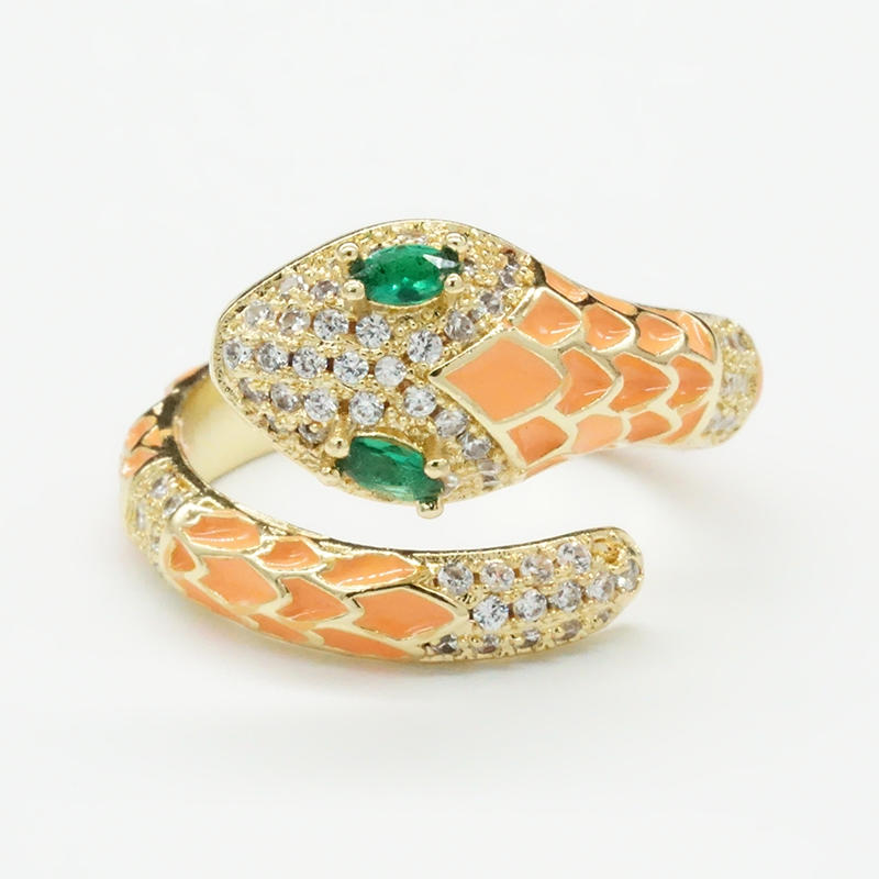 Wholesale Adjustable Brass Micro Pave Cubic Zirconia Enamel Snake Ring For Women