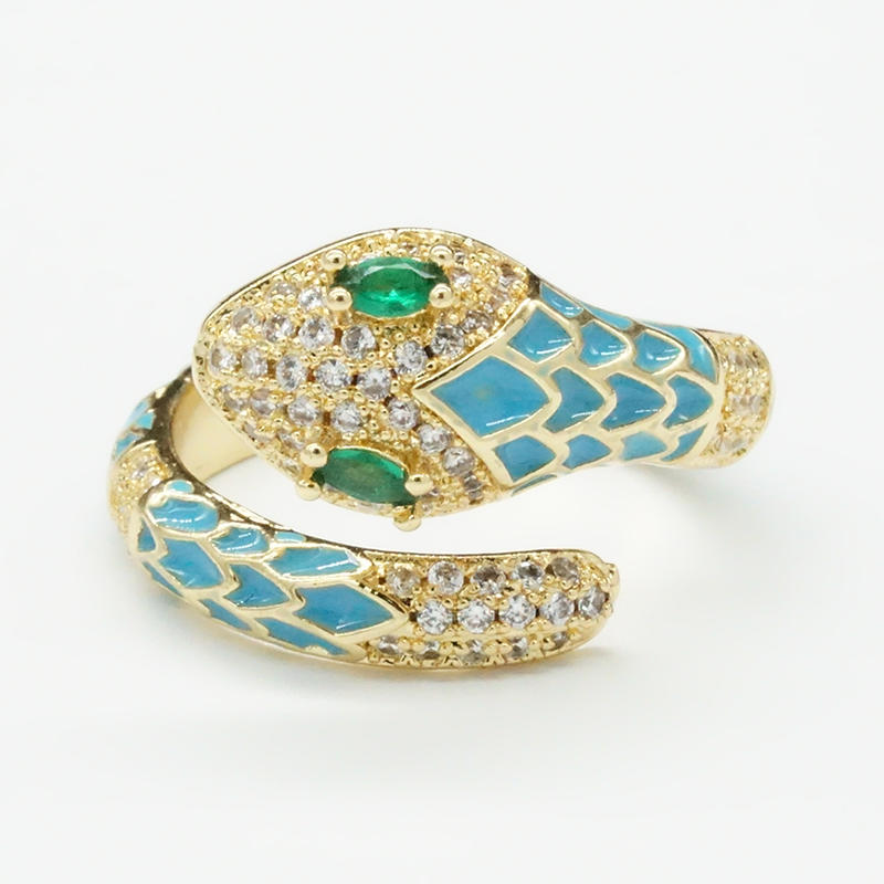 product-Wholesale Adjustable Brass Micro Pave Cubic Zirconia Enamel Snake Ring For Women-BEYALY-img-3